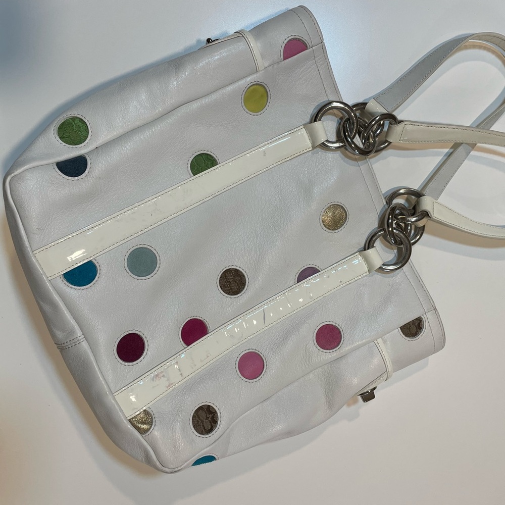 Coach, tote, purse, limited edition, polkadot, leather